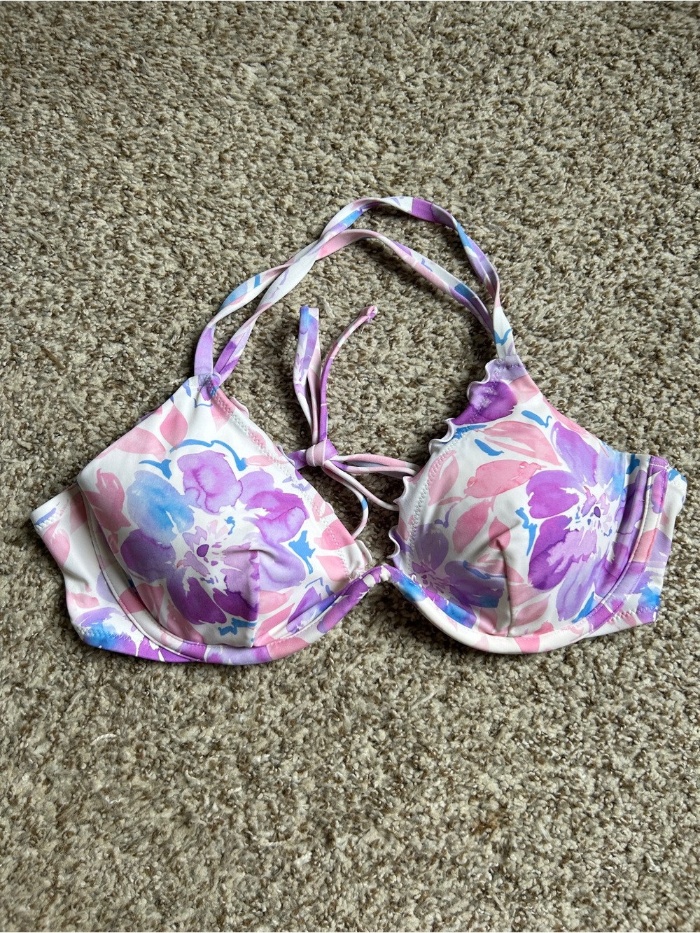 Shade & Shore Floral Underwire Halter Bikini Top in Purple Pink White Swim